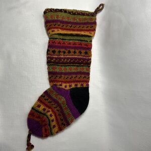 Newari Icelandic Design 21" Wool Christmas Stocking Handcrafted In Nepal Stripes